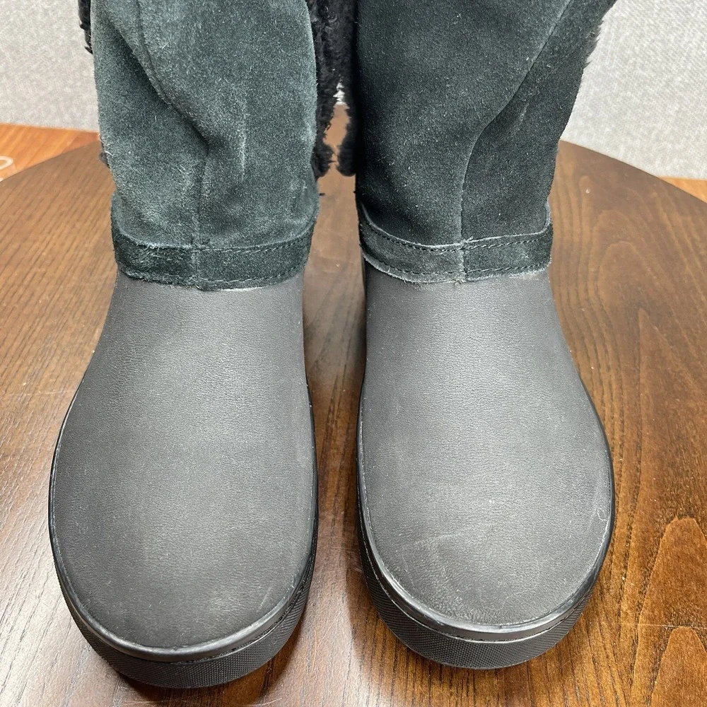 Crocs  Modessa Boot Women's Size 7 Black Faux Fur Suede Button Synthetic Slip On